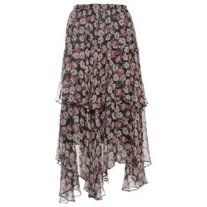 LOVE SHACK FANCY ALEX SKIRT 100% SILK NWOT RARE BLACK FLORAL SZ LG